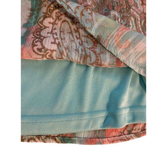 Sara Michelle Womens 1X Teal Pink Paisley Short Sleeve Top Lined Flowy Feminine - Picture 10 of 16